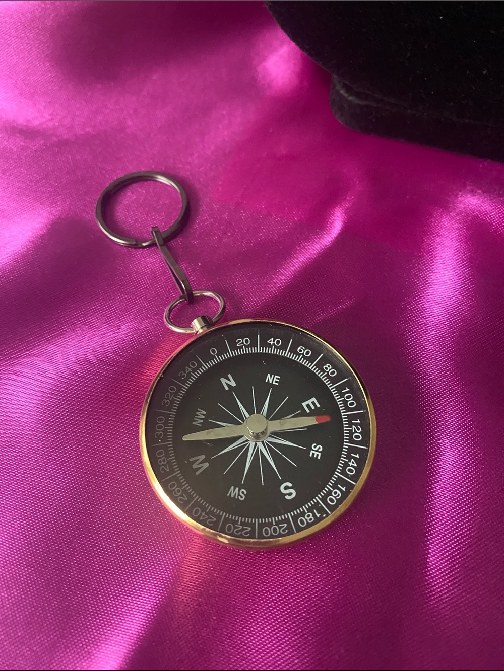 Brass Pocket Compass Keychain - Black Dial